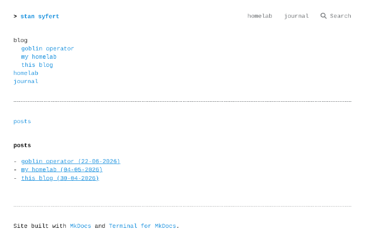 the mkdocs blog, terminal theme